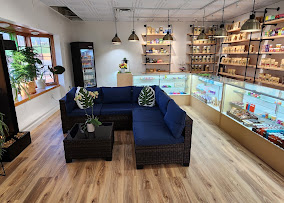 The bright showroom and customer lounge inside Acadia Botanicals in Victor, New York